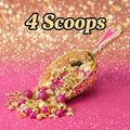 4 Scoops with charm-filled scoop, balls and glitter background