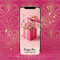 Smartphone recording a glamorous boujee box unboxing with pink and gold balls and confetti