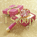 1 Scoop Boujee with balls, charms, glitter background and black outlined text